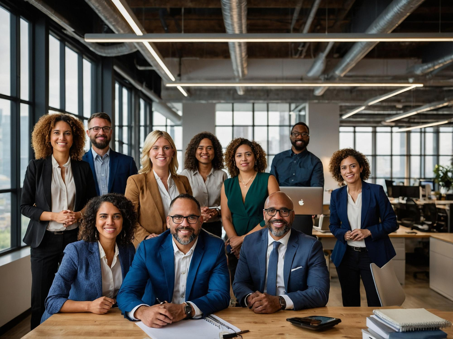 Equipe corporativa diversa em ambiente de trabalho colaborativo